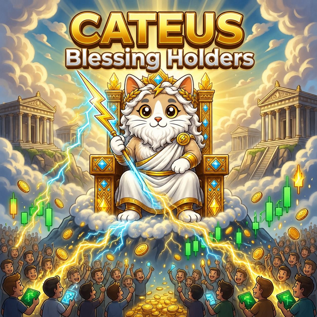 Cateus enthroned on Mount Olympus blessing holders